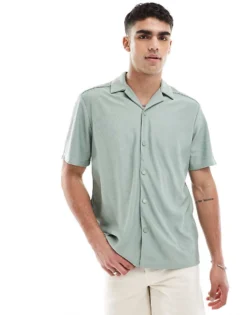 ONLY & SONS Short Sleeve Resort Shirt In Sage Green For Men Iceberg Green -Modern Clothing Shop 207918273 1 iceberggreen 1