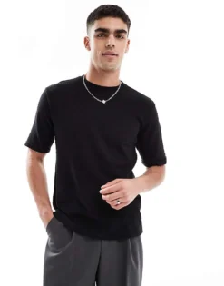 ONLY & SONS Textured Knit T-shirt In Black For Men