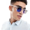 ONLY & SONS Sunglasses In Clear With Blue Tint For Men White