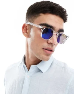 ONLY & SONS Sunglasses In Clear With Blue Tint For Men White