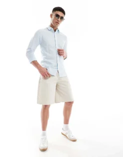 ONLY & SONS Long Sleeve Linen Shirt In Light Blue For Men -Modern Clothing Shop 207918317 3