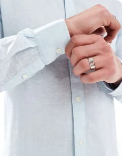 ONLY & SONS Long Sleeve Linen Shirt In Light Blue For Men -Modern Clothing Shop 207918317 4