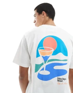 ONLY & SONS Relaxed Fit T-shirt With Palm Back Print In White For Men Cloud Dancer