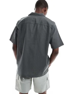 ONLY & SONS Embroidery Detail Resort Shirt In Grey For Men Grey Pinstripe -Modern Clothing Shop 207921992 3