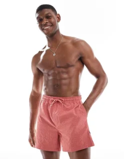 ONLY & SONS Seersucker Swim Shorts In Dark Pink For Men Dusty Cedar