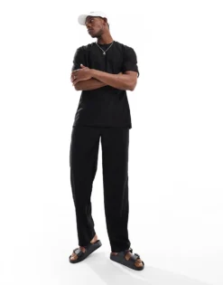 ONLY & SONS Relaxed Plisse Co-ord In Black