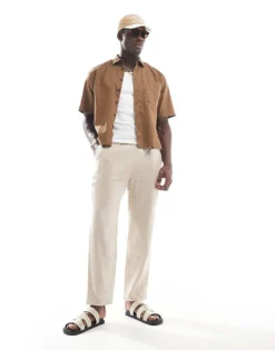 ONLY & SONS Boxy Fit Linen Mix Shirt In Brown For Men Sepia -Modern Clothing Shop 208193525 3