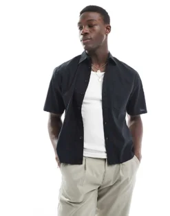 ONLY & SONS Boxy Fit Linen Mix Shirt In Black For Men