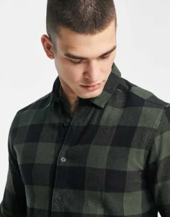 Only & Sons Buffalo Check Slim Fit Shirt In Khaki For Men Forest Night -Modern Clothing Shop 24139894 3