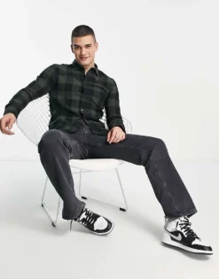 Only & Sons Buffalo Check Slim Fit Shirt In Khaki For Men Forest Night -Modern Clothing Shop 24139894 4