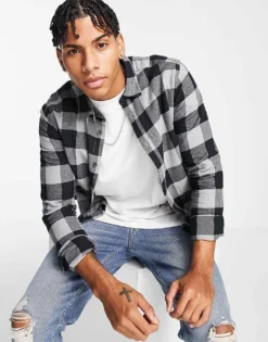 Only & Sons Buffalo Check Slim Fit Shirt In Grey For Men Griffin